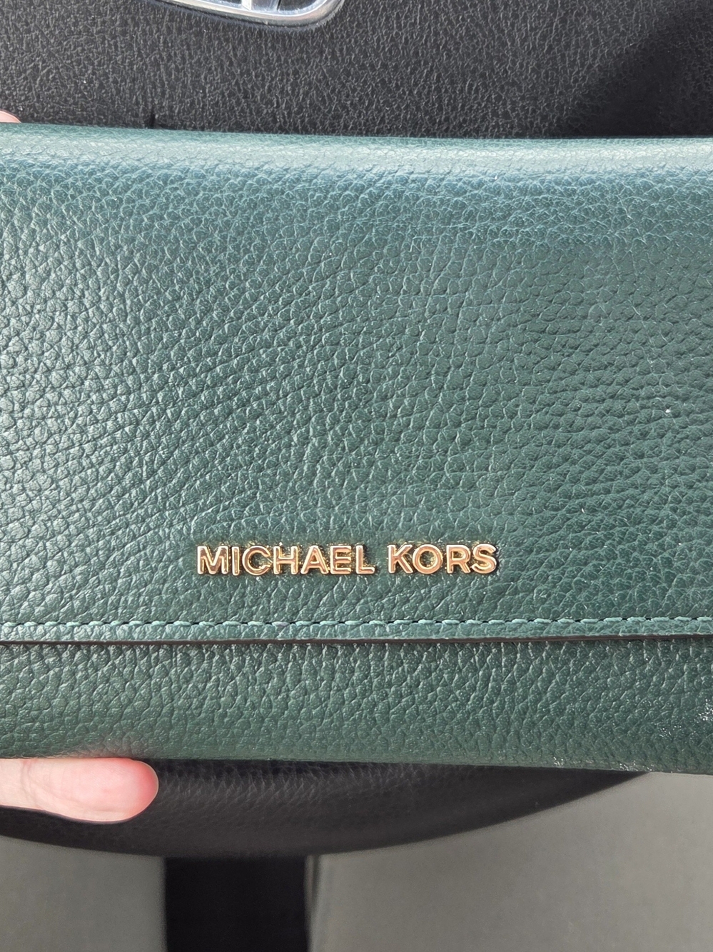 Michael Kors Dark Green Pebbled Leather Continental Wallet with Gold Logo